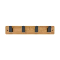 Patère contemporaine 4 têtes noir sur plaque MDF bambou (x1)
