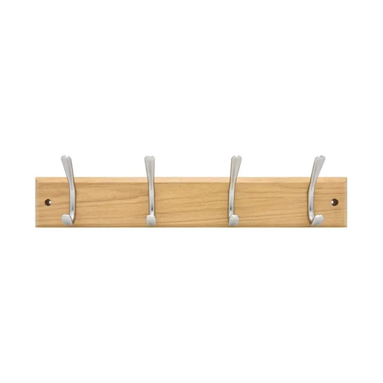 Patère minimaliste 4 têtes/4 crochets nickelé MDF chêne