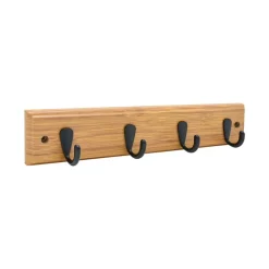 Patère bambou 4 crochets zamak noir MDF bambou