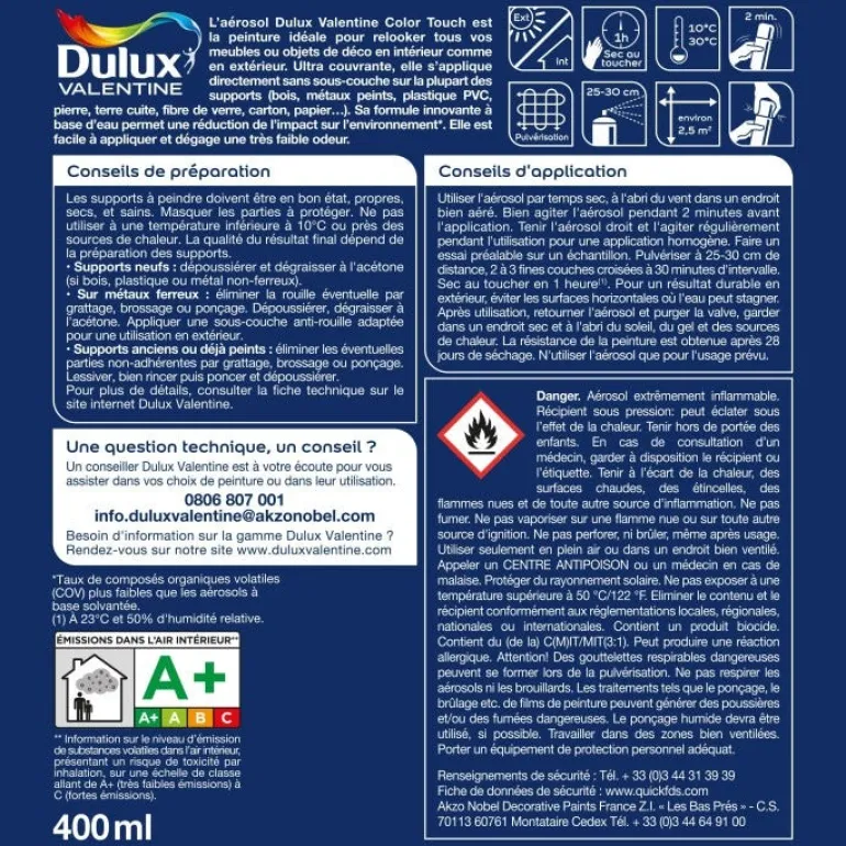 Peinture aérosol color touch brillant jaune signal 400ml