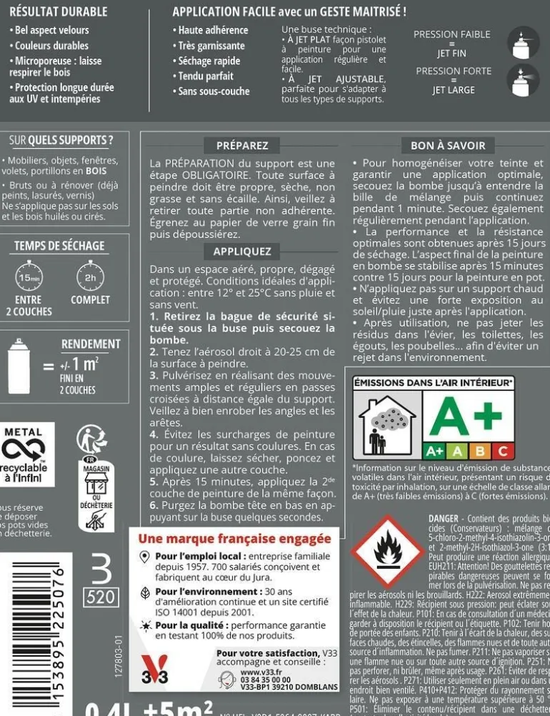 Peinture bois aérosol couleurs d'ici beige nat 400ml V33