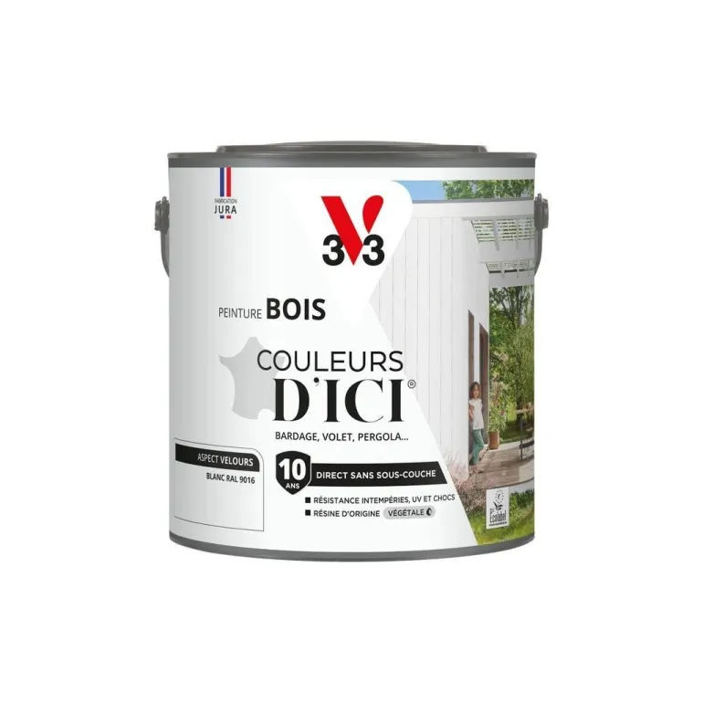 Peinture bois extérieur couleurs d'ici blanc ral9010 2L V33