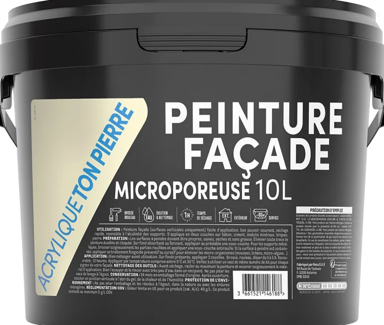 Peinture façade microporeuse acrylique ton pierre mat 10L