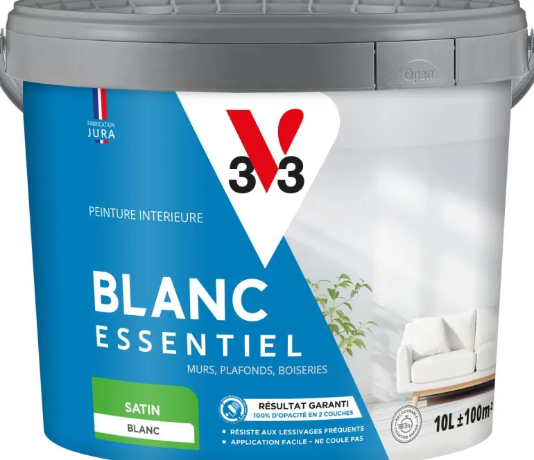 Peinture murs et plafonds Blanc essentiel Satin 10L V33