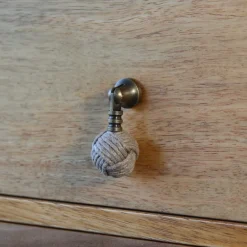 Pendant boule corde clair laitonné vieilli x2