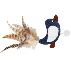 Petit oiseau en tissu avec herbe à chat et plumes ANKA