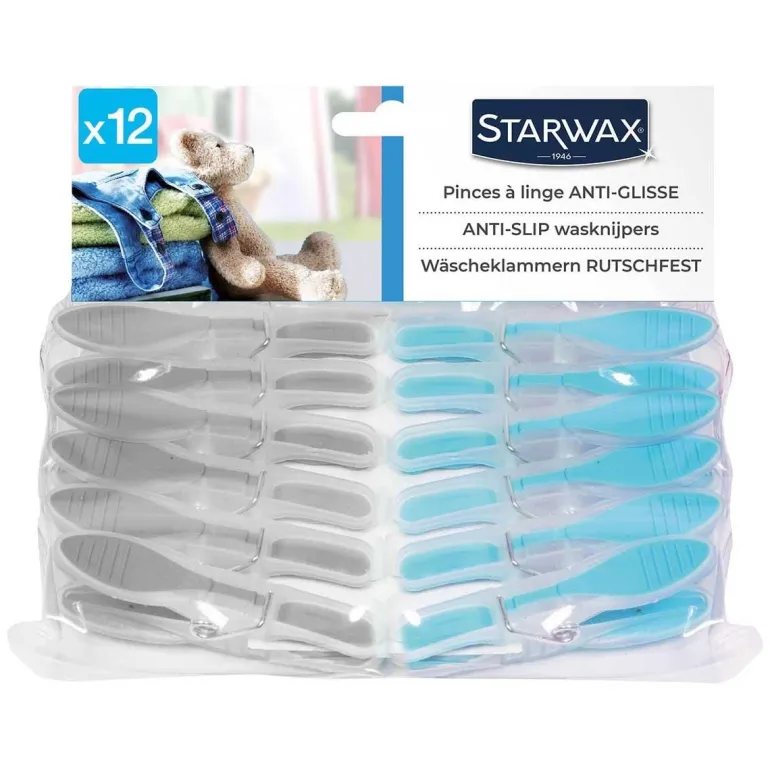 Pinces à linge anti-glisse bleu/gris (x10) STARWAX