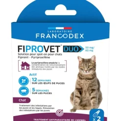 Pipettes Spot on pour chat Fiprovet duo 50/60mg (0,5 ml x 2)