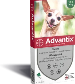 Pipettes antiparasitaire pour chien 1,5/4kg (x4) Adventix