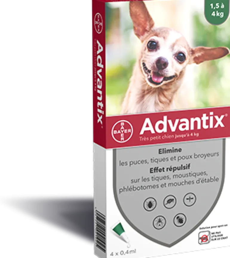 Pipettes antiparasitaire pour chien 1,5/4kg (x4) Adventix