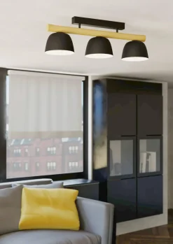 Plafonnier 3L Sherburn E27 40W acier noir L80cm EGLO