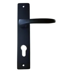Poignée de porte sur plaque Lunel alu noir cylindre 195mm