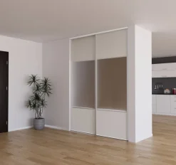 Porte de placard miroir et blanc nacré profil blanc 92cm x1