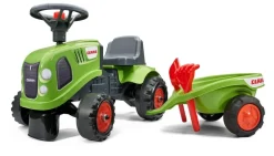 Porteur tracteur Claas avec remorque pelle et râteau FALK