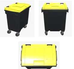 Poubelle bac roulant CityBac 770L gris couvercle jaune