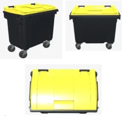 Poubelle bac roulant CityBac 660L gris couvercle jaune