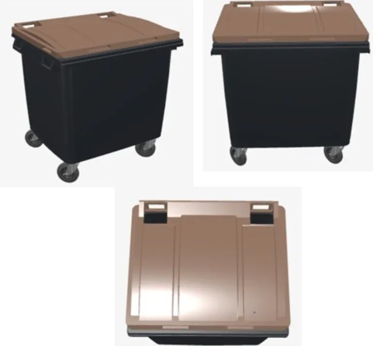 Poubelle bac roulant CityBac 1000L gris couvercle marron
