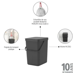 Poubelle Sort&Go 25L gris anthracite