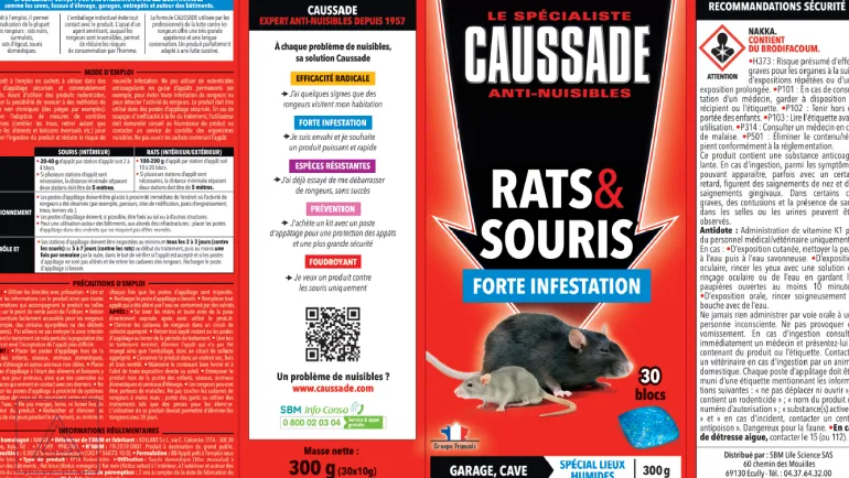 Rats et souris lieux humides bloc 300 g (10 blocs) CAUSSADE