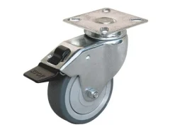 Roulette pivotante caoutchouc gris Ø60mm, charge 50kg