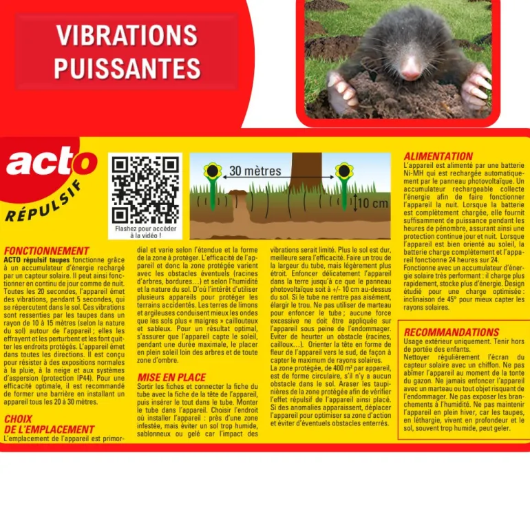 Répulsif solaire à vibrations taupes et campagnols ACTO