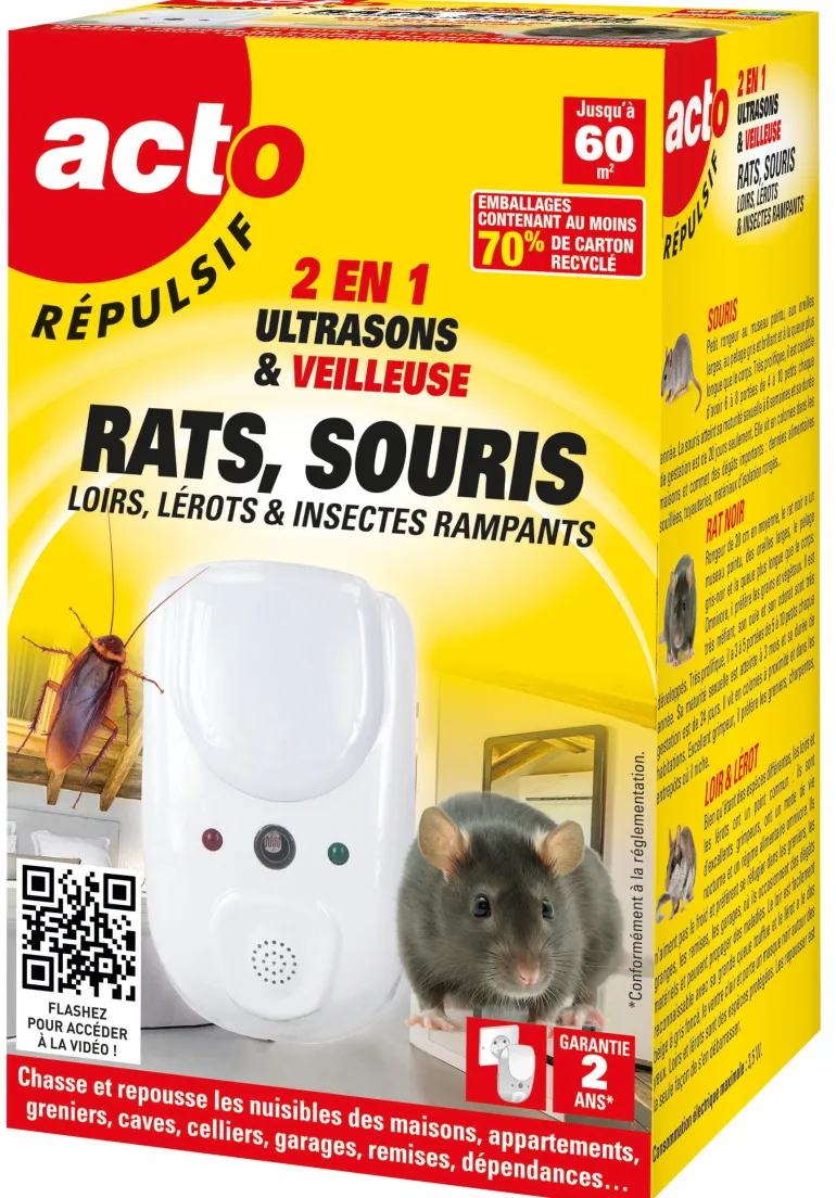 Répulsif ultrasons rats - souris - insectes rampants