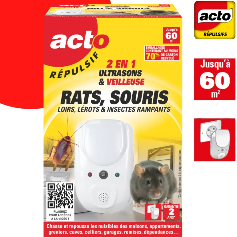 Répulsif ultrasons rats - souris - insectes rampants