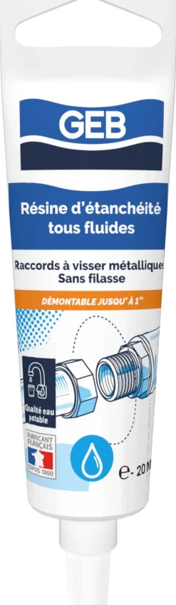 Résine d'étanchéité tous fluides raccord à visser métal 20ml
