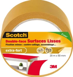 Ruban adhésif double face surfaces lisses 20mx50mm