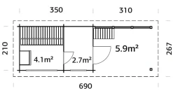 Sauna en bois blanc Sanna 6,80+5,90 m² 3 Pers.
