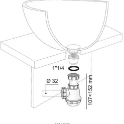 Siphon court lavabo/bidet culot court réglable