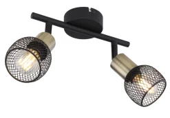 Spot métal noir mat laiton antique 2x E14 40W 230V Fiastra