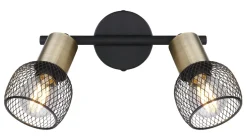 Spot métal noir mat laiton antique 2x E14 40W 230V Fiastra