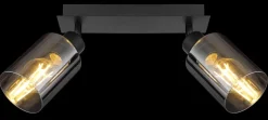 Spot métal noir mat verre fumé 2x E27 15W 230V Hadera