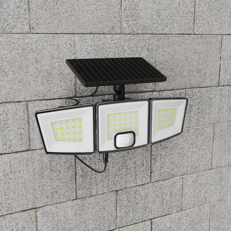 Spot solaire 3 têtes avec IR + panneau déporté 800 lm