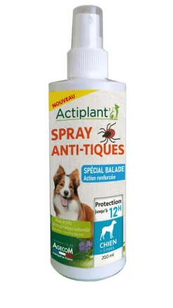 Spray anti-tiques pour chien plus de 3 mois 200ml Actiplant