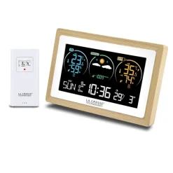 Station météo 10 icônes écran coloré et contour bois