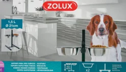 Support métal réglable antidérapant + 2 écuelles inox ZOLUX