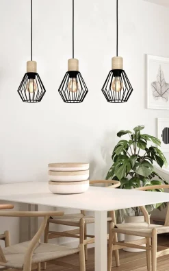 Suspension Palmorla E27 3x60W noir L76 H100cm EGLO