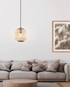 Suspension E27 28W Ø34cm Noir/Bambou Hanoï EGLO