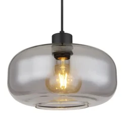 Suspension GIUSEPPE métal noir mat verre fumé 1x E27 230V