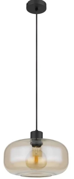 Suspension GIUSEPPE métal noir mat verre ambré 1x E27 230V
