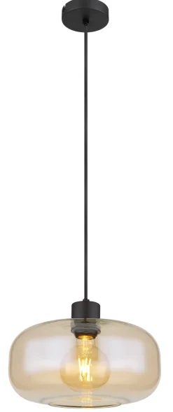 Suspension GIUSEPPE métal noir mat verre ambré 1x E27 230V
