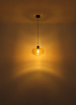 Suspension GIUSEPPE métal noir mat verre ambré 1x E27 230V