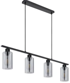 Suspension métal noir mat verre fumé 4x E27 60W 230V Hadera