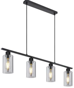 Suspension métal noir mat verre fumé 4x E27 60W 230V Hadera