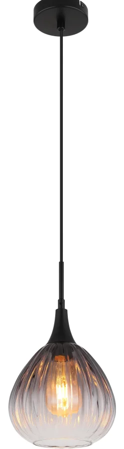 Suspension OLSEN métal noir mat verre fumé 1x E27 230V