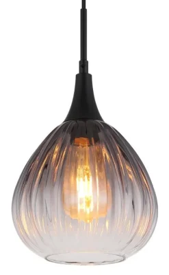 Suspension OLSEN métal noir mat verre fumé 1x E27 230V