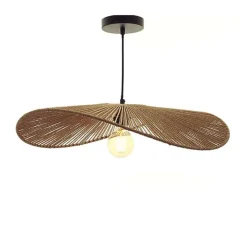 Suspension TUYEN métal noir et corde papier naturelle 60 cm
