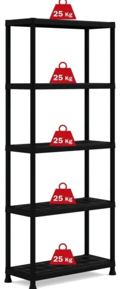 Étagère 5 tablettes pleines en résine 25kg par tablette